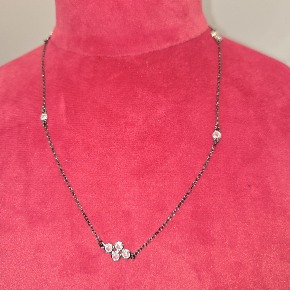 FR Black Rhodium Over 925 Sterling Silver Necklace with Bezel Stations